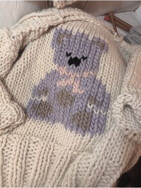 Chunky Hand Knit Berrington Bear Sweater with Lilac Berrington Bear Motif